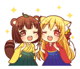 Tanuki & Fox girl sticker #13612646