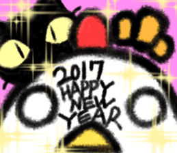 New Year's card of a cat showing cute sticker #13863555