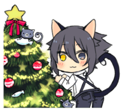 Christmas kemomimi boy and little cat sticker #14206280