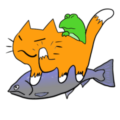 Cat & frog & trout