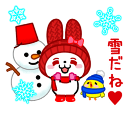 The white rabbit with ribbon in winter sticker #14326230