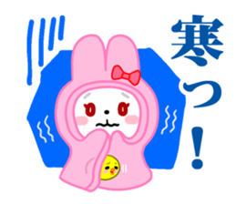 The white rabbit with ribbon in winter sticker #14326231