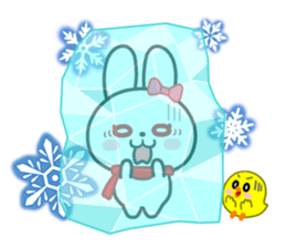 The white rabbit with ribbon in winter sticker #14326232