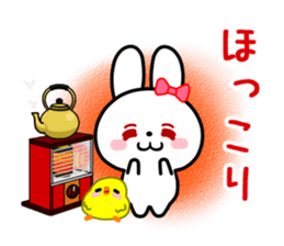 The white rabbit with ribbon in winter sticker #14326233