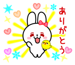 The white rabbit with ribbon in winter sticker #14326240