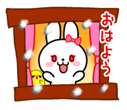 The white rabbit with ribbon in winter sticker #14326242