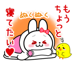 The white rabbit with ribbon in winter sticker #14326244