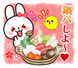 The white rabbit with ribbon in winter sticker #14326245