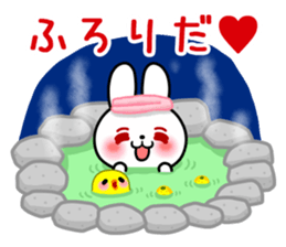 The white rabbit with ribbon in winter sticker #14326248