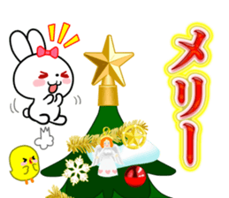 The white rabbit with ribbon in winter sticker #14326249