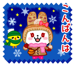 The white rabbit with ribbon in winter sticker #14326250