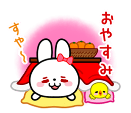The white rabbit with ribbon in winter sticker #14326251