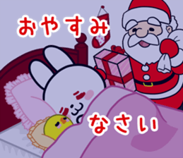 The white rabbit with ribbon in winter sticker #14326252