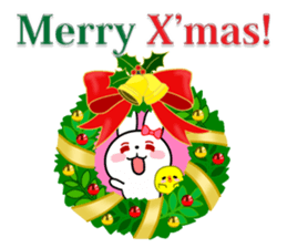 The white rabbit with ribbon in winter sticker #14326254