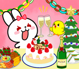 The white rabbit with ribbon in winter sticker #14326256