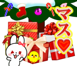 The white rabbit with ribbon in winter sticker #14326257