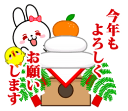 The white rabbit with ribbon in winter sticker #14326263