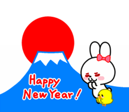 The white rabbit with ribbon in winter sticker #14326265
