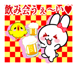 The white rabbit with ribbon in winter sticker #14326269