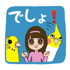 Big parakeets with girl