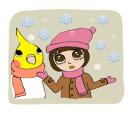 Big parakeets with girl sticker #14395918