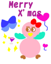 Pink cute bird Winter version sticker #14436879