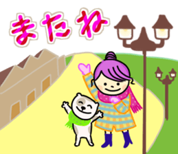 Sticker of girl and dog and cat sticker #14476928