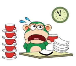 Very Busy Time Funny Little Green Monkey sticker #14655013