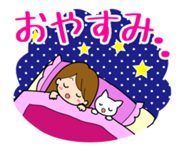 Move cute girl and cute cat sticker #14674832
