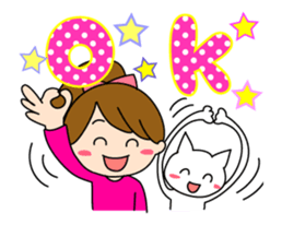Move cute girl and cute cat sticker #14674833