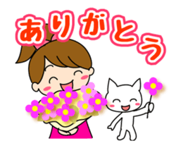 Move cute girl and cute cat sticker #14674834