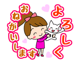 Move cute girl and cute cat sticker #14674835