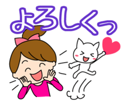 Move cute girl and cute cat sticker #14674836