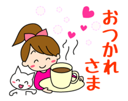 Move cute girl and cute cat sticker #14674838