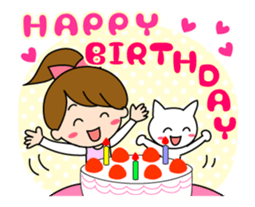 Move cute girl and cute cat sticker #14674840