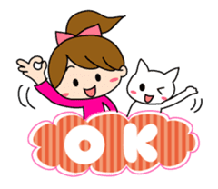 Move cute girl and cute cat sticker #14674846