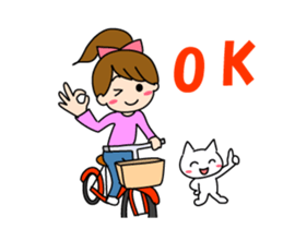 Move cute girl and cute cat sticker #14674847