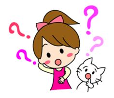 Move cute girl and cute cat sticker #14674849