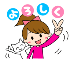 Move cute girl and cute cat sticker #14674853