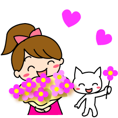 Move cute girl and cute cat