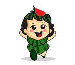 Girl with Watermelon on her head sticker #14693574
