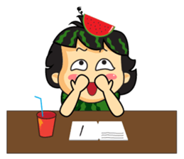 Girl with Watermelon on her head sticker #14693575
