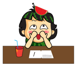 Girl with Watermelon on her head sticker #14693575