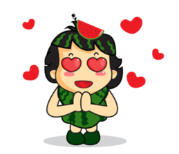 Girl with Watermelon on her head sticker #14693576