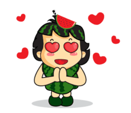 Girl with Watermelon on her head sticker #14693576