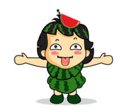 Girl with Watermelon on her head sticker #14693577