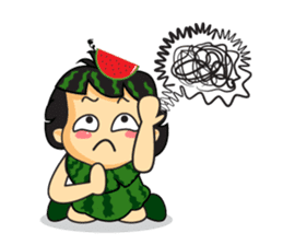 Girl with Watermelon on her head sticker #14693578