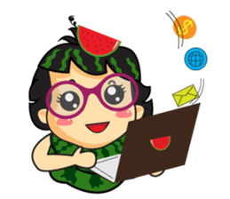 Girl with Watermelon on her head sticker #14693580