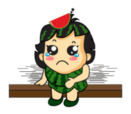 Girl with Watermelon on her head sticker #14693581