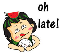 Girl with Watermelon on her head sticker #14693582